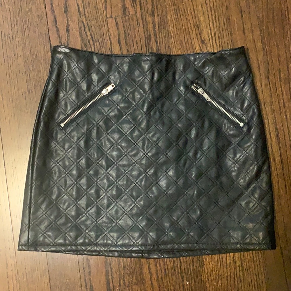 Leather quilted mini skirt